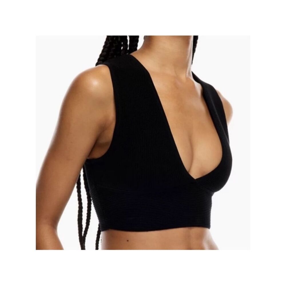 Aritzia Babaton Women's Sculpt Knit Deep V Neck Tank Top in Black Size Small - Picture 2 of 7